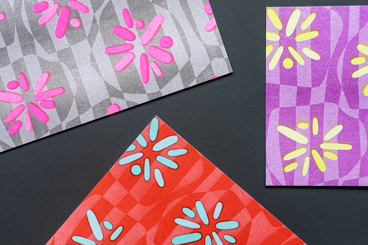 three cards in different color combination